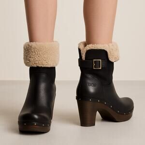 UGG Australia Heeled Shearling Clog Boots - Size 10